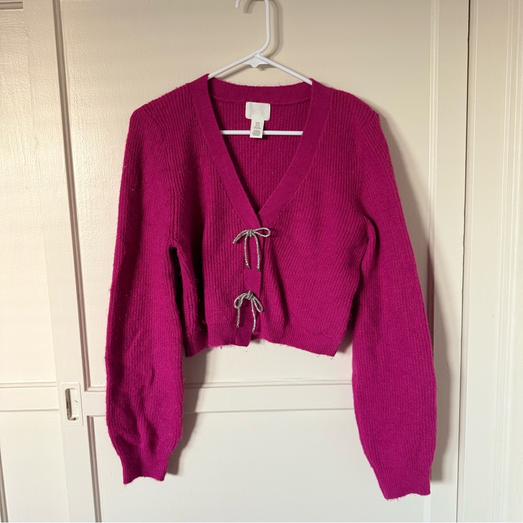 H&M Fuchsia Cardigan With Bow Accents
